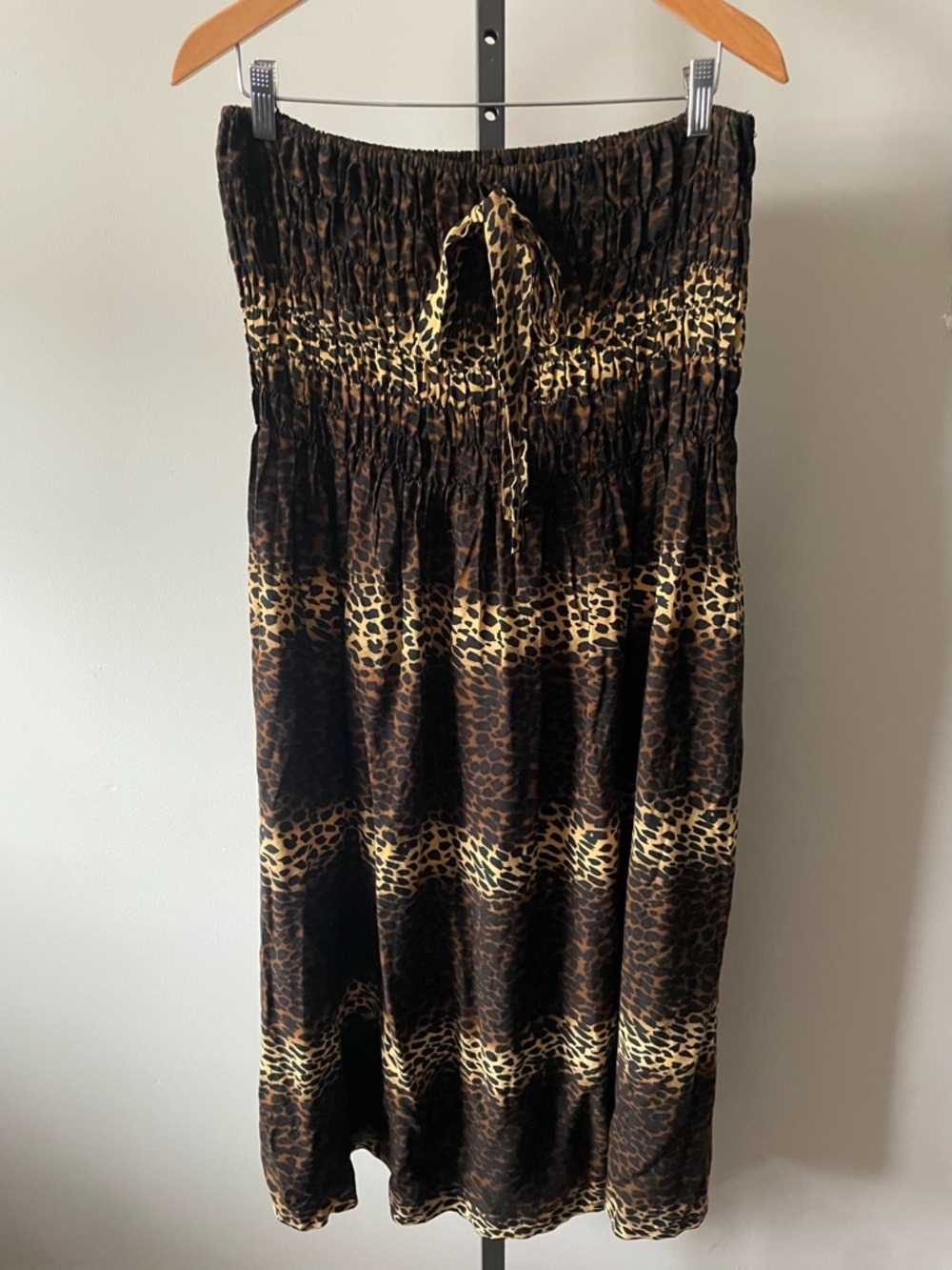 Y2K Vintage 2 In 1 Convertible Leopard Print Dress Skirt Smocked Boho